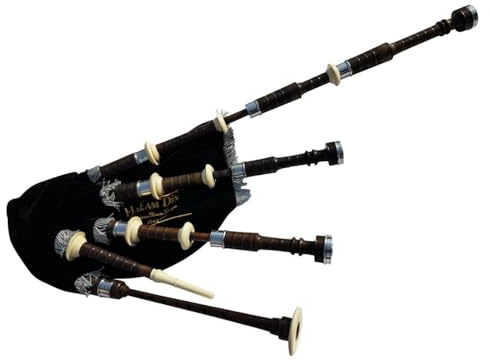 Scottish Great Highland Bagpipe with Imitation Ivory and Nickle Mounts, Black Shaded Bagpipes for Students Complete Starter Kit including Beginners Guide Book