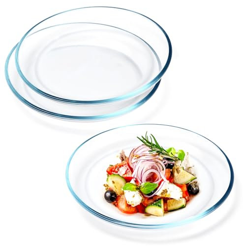 NUTRIUPS Assiette en Verre, 20,3cm Transparente Trempé Verre Assiettes Plates, Lot de 3 Assiettes Service de Table, Passe au Micro-ondes Passe au Lave-vaisselle