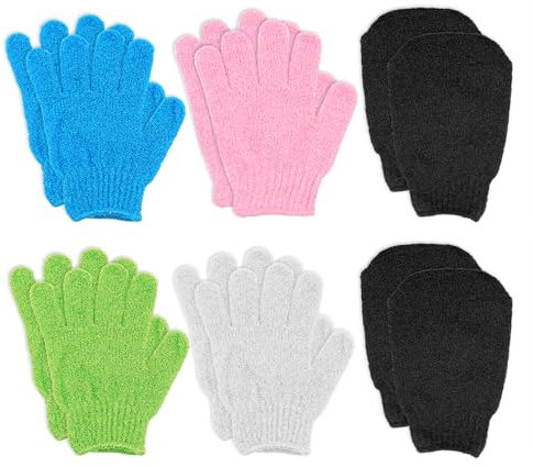 6 Paar Massagehandschuhe, Peeling-Handschuhe, Peeling-Handschuhe, Badezubehör, Handschuhe zur Entfernung abgestorbener Haut, Hammam-Handschuhe (mehrfarbig)