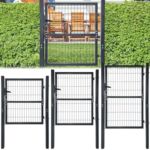 PEILU Gartentor 150x100cm Gartentür Verzinktem Metall Doppelstabmattenzaun Set Anthrazit Flügeltore inkl. Pfosten, Schloss, Türklinke & Schlüssel Stabmattenzaun Zauntor für Garten Hof