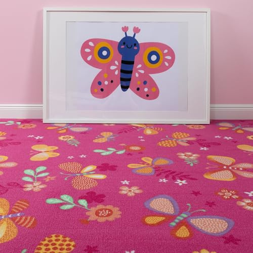 Steffensmeier Teppichboden Sophia Meterware | Auslegware für Kinderzimmer | Spielteppich | Schmetterling Pink, Größe: 300x500 cm