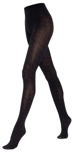SENTELEGRI Lora Beautiful Collants semi-opaques à motifs géométriques 50 deniers 3D, Noir , XXL Grande taille Taille tall