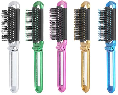 Guyode 5 Piezas Cepillo Pelo Con Espejo Plegable Peine Antitirones Diseño de Airbag para Viajes Escuela Oficina Cepillo Antirotura Pelo para Cabello Largo Corto Liso Rizado Seco Mojado