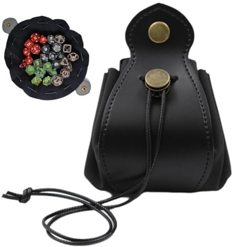 AYVRUOP Dice Bag,Dice Tray Set,2 in 1 DND Velvet Dice Bag, Adjustable Dice Collector, with Drawstring and Button for Dungeons and Dragons Board Games RPG MTG, 1PCS,Nera.