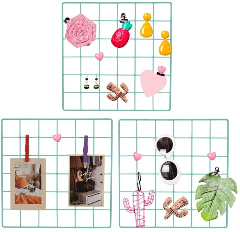 PATIKIL 12x12 in Wall Grid Panel, 3 Pack Wire Grid Panel Shelf Board Metal Gridwall Photo Pictures Display Hanging Organizer Mesh Frame Memo Board for Display DIY Craft Shows Home, Green