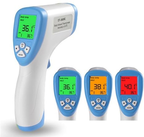 3-Color LCD Digital Non-c​ontact Forehead Thermometer - Accurate Body Temperature Meter for Home Adults Kids (Blue)