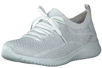 Skechers Women's Ultra Flex Salutations Sneaker, White Silver, 5 UK
