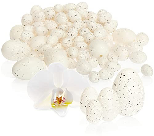 com-four® 96x Ostereier als Osterdekoration - Deko-Ostereier mit natürlich wirkender Musterung - künstliche Vogeleier in Vier Größen (beige-weiß - 96 Stück)