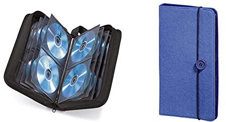 Hama CD Tasche für 120 Discs/CD/DVD/Blu-ray (Mappe zur Aufbewahrung) Schwarz & CD Tasche Filz (für 48 Discs, CD/DVD/Blu-ray/Hörbücher, Mappe zur Aufbewahrung) Blau