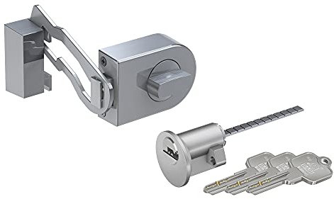 BASI Juego de cerradura adicional para puerta con arco de bloqueo y cilindro exterior, pomo giratorio, llave reversible, cerrojo macizo, seguro adicional puertas casa y apartamentos, 45 mm, redondo