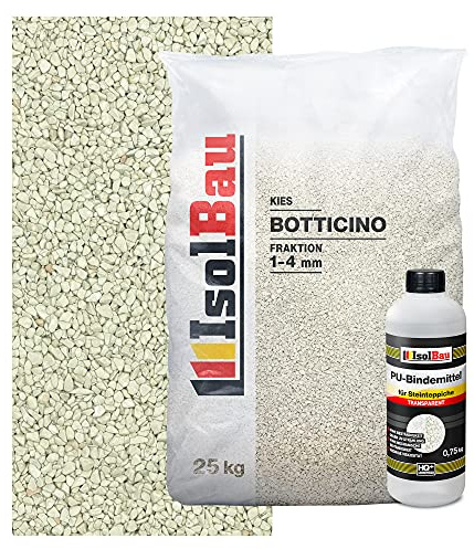 Isolbau Steinteppich Aussen Komplettset Marmorkies 25kg + Bindemittel bis 2,5m² Botticino 1/4mm Epoxidharz, Terassenboden Natursteinboden Marmorkies Bodenbelag Steinboden, Marmorstein Innen Außen