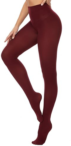 DUCMODA Collant Donna a Vita Alta 80 Denari, Elastici Collants Coprente, Fini-Collant da Donna oltre 20 colori,vino rosso,l