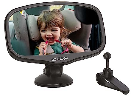 EZIMOOV Miroir voiture bébé rétroviseur miroir à clipser ou à coller à l'avant de la voiture pour Surveiller bébé en toute sécurité - vue arrière - incassable - rotation à 360° - Emballage Recyclable