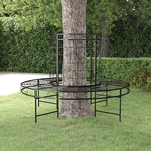 INLIFE Banc d'arbre rond Ø 137 cm en acier noir 17,6 kg