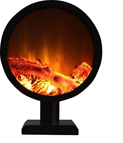 caminetto elettrico decorativo Camino elettrico Camino rotondo da 27,5 autoportante con ceppo di legno realistico, effetti di fiamma 3D, caminetto elettrico portatile for uso interno, nero Effetto Fi