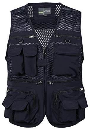 KBOPLEMQ Men's Fishing Vest Summer Outdoor Black Retro Mesh Vest Quick-Drying Multifunctional Vest Work Travel Photography Sleeveless Jacket with Many Practical Pockets, O Blue1, 5X-Large