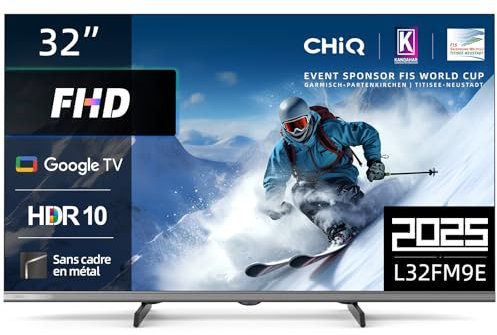 CHIQ L32FM9E 32 Pouces (80 cm) FHD Smart TV, HDR10 & HLG, Google TV, Dolby Audio, DBX-TV, Google Assistant, DVB-C/T/T2/S/S2 Triple Tuner, Built-in Chromecast, Dual Band Wi-FI,