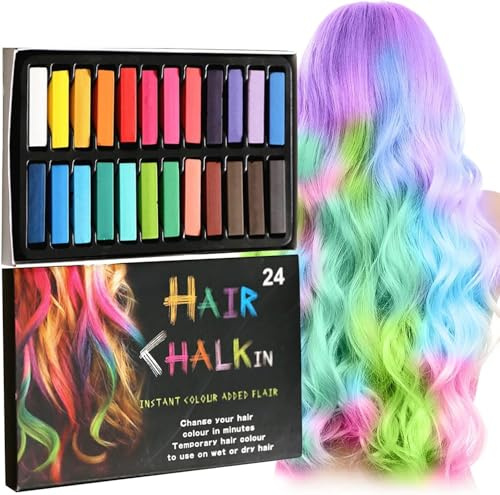 Hair Chalk, 24 Colors Set – Non-Toxic Temporary Hair Color Chalk Dye, Soft Pastels for Kids, Girls & Women, Washable Hair Coloring for Parties, Festivals & Cosplay