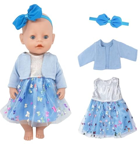 Vetement Poupee, Lot de 3 Robe De Accessoire Poupee pour Poupées, Vêtements de Poupée, Taille 36-43 Cm pour Poupées, Vêtements Poupée été, Cadeaux pour Filles, Enfants (Bleu)