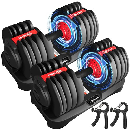 HAKENO 15 in 1 Adjustable Dumbbell 2x24kg PAIR of Weight with Fast Automatic Adjustable and Weight Plate for Body Workout Home Gym（2pcs set）