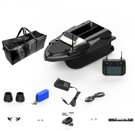 FunXylophy V080 RC Bait Boats, Smart Fishing Bait Boats with 3kg Loading and 800m Remote Control, GPS Positioning, Auto Cruise, LED Light, Handbag, Black