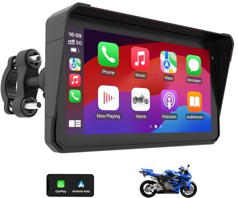 60Hz Motorcycle Carplay GPS Navigation System with 6 IPS 1440 * 720 Touchscreen, Apple Carplay and Android Auto Screen for Moto, Support Bluetooth, Siri, Google Assistant, IP68 Waterproof
