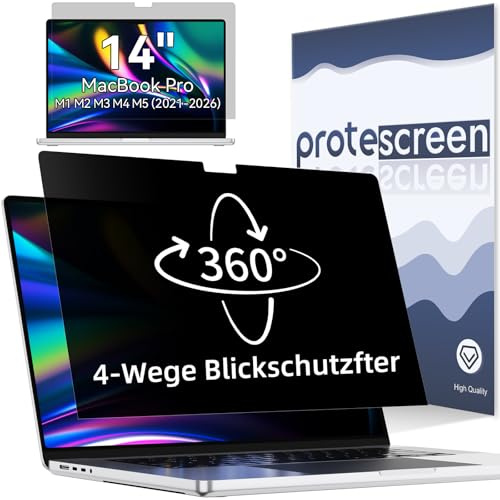 Protescreen 360° sekretessfilter för MacBook Pro 14 tum 2021–2026 (M1 M2 M3 M4 M5), blått ljus bländskydd, 4-vägs sekretessfilter 14,2 tum Mac Laptop Integritetsskydd