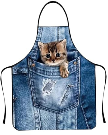 Générique Avec Motif Chat Pour Femmes - Blouse Imperméable Motif Chat - Tablier Animal Nouveauté,Pour Cuisson Barbecue Activité Pizza Pâtisserie Toilettage Café