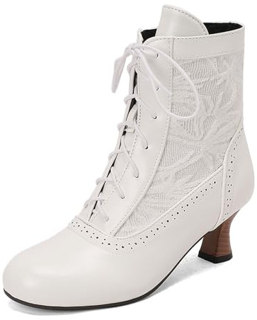 Generisch Botines medievales para mujer, elegantes tacones en el tobillo, botas de piel sintética con cordones, otoño e invierno, botas cortas de tacón alto, zapatos de tobillo para fiesta, rojo