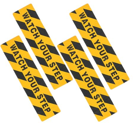 HOODANCOS Cinta Antideslizante Adhesiva Negra y Amarilla 4 Unidades 15X60 CM Pegatina de Señal de Advertencia ¡Cuidado Escalón para Escaleras y Suelos Resbaladizos