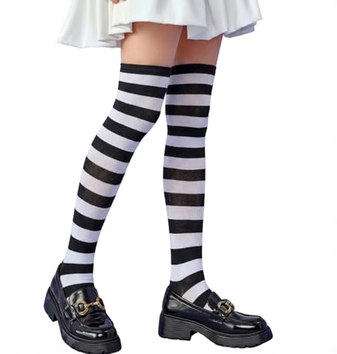 BLNC Medias Altas Hasta la Rodilla, Calcetines de Rayas Coloridos para Uso Diario, Cosplay, Fiesta, Halloween, Navidad