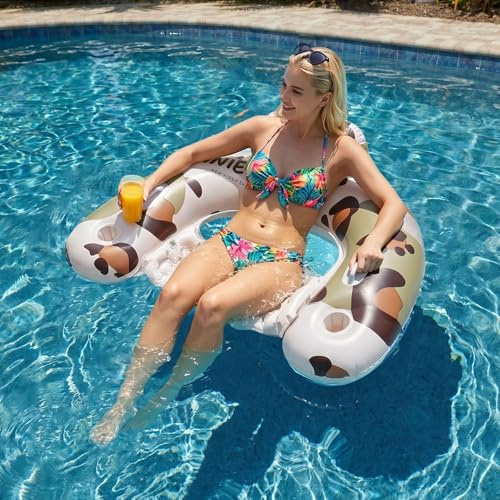 Liphier Luftmadrass för Pool Vuxna, Poolstol med Liten Ryggstöd och 2 Dryckeshållare, Dubbelventil mot Läckage, Bärbar Vattenhängmatta Lätt Vikbar för Pool Strand Sjöar