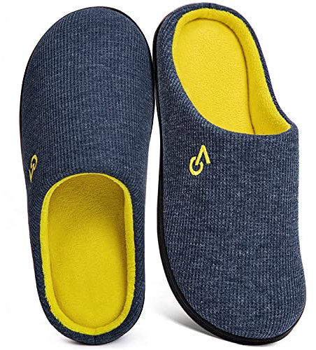 VeraCosy Men's Two-Tone Memory Foam Slippers, Blue/Maize, 8/9 UK
