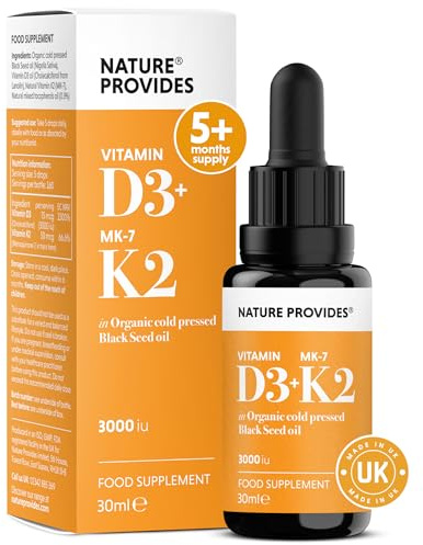 Nature Provides D3 K2 MK-7 Drops 3000IU Organic Black Seed Oil, 5 Months