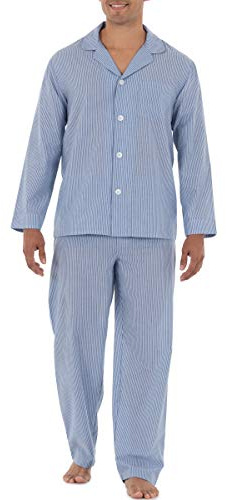 Fruit of the Loom mens Long Sleeve Broadcloth Pajama Set, Blue Stripe, Large US