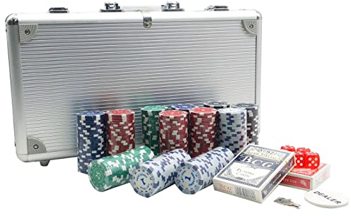 various Set Poker de Maletín Profesional 300 Fichas Juego de Poker Casino Aluminio 5 x Dados 2 x Barajas y 1 x Ficha de Crupier (Poker Maletín 300)