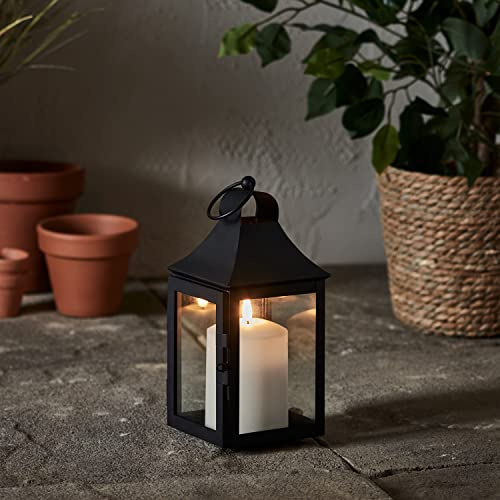 Lights4fun Farolillo Decorativo de Metal Negro de 25cm con Vela LED TruGlow® a Pilas para Interiores y Exteriores