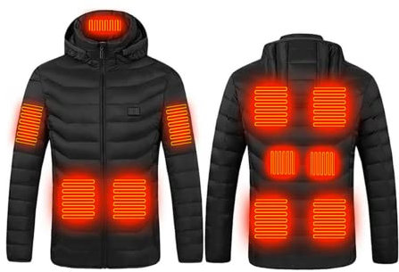 Battnot Heizjacke Herren Damen Beheizbare Jacke Beheizte Jacke Wärmende Beheizbare Weste Winter Warm Daunenjacke mit 3 Temperaturstufen Heizmantel Kapuze Funktionsjacke Winddicht Outdoorjacke