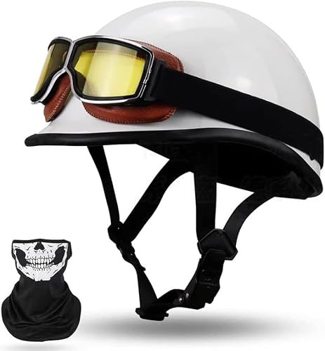 Casque Demi Jet Casque de Moto Scooter Retro Vintage Style avec Boucle à Dégagement Rapide ECE Homologué Casque de Moto à Face Ouverte Demi Casques, 55~62cm