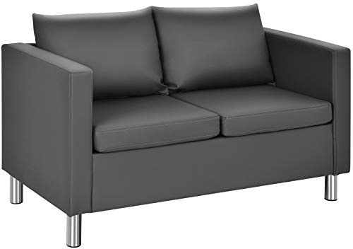 HOMASIS Divano a 2 posti, con cuscino per schienale e seduta rimovibili, con piedini in metallo, divano lounge per soggiorno e ufficio, 120 x 60 x 62,5 cm, grigio