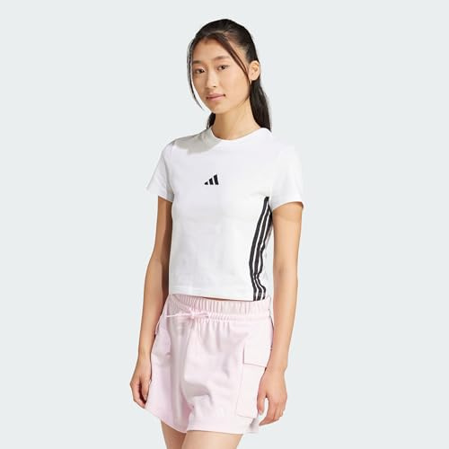 adidas Women's Essentials 3 Stripes Slim Baby T-Shirt, White/Black, S