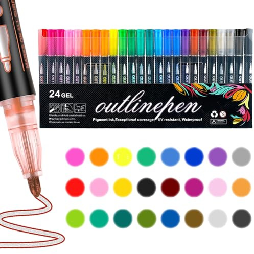 Heykomi Penne colorate per graffiti, 36 colori, pennarelli per contorni, pennarelli luccicanti per contorni, penne glitterate per scrivere, scrapbooking, colorare (24 pezzi)