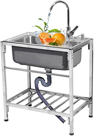 Fregadero de Acero Inoxidable con 1 Compartimento - estación de Fregadero de Cocina con Estante de Almacenamiento - Fregadero de Servicios públicos para la Sala de lavandería en el hogar Restaurante