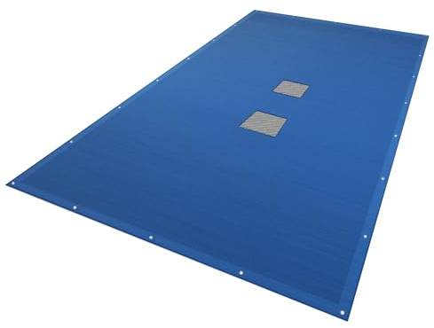 VOUNOT® Lona para Piscina Rectangular 7 x 4 m, Cubierta Protectora PE de 160 g/m² con Red Central de Drenaje, Funda de Piscinas Anti-UV con Ojales Cada 100 cm, Azul-Gris