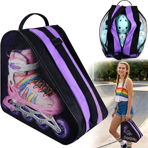 LYKIN Ice Skate Bag & Roller Skate Bag, Heavy Duty Oxford Cloth Carry Bag with Adjustable Shoulder Strap Tote, Multi-Pocket Accessories Storage for Adult Kids Womens Mens