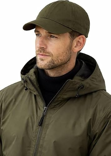 London Design Water Resistant Shower & Rain Repellant Baseball Cap, Olive Green, Adjustable Fit 56-61cm, Quilted Lining, All Season Men's & Womens's Hat.Waxed Cotton Shell