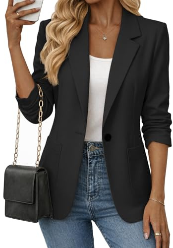 Mina Self 3/4 Sleeve Blazer Jacket for Women 2026 Summer Black Lightweight Womens Business Casual Work Office Ladies Short Petite Fitted Fahion Dressy Classy Trendy Women's Blazers & Suit Jackets
