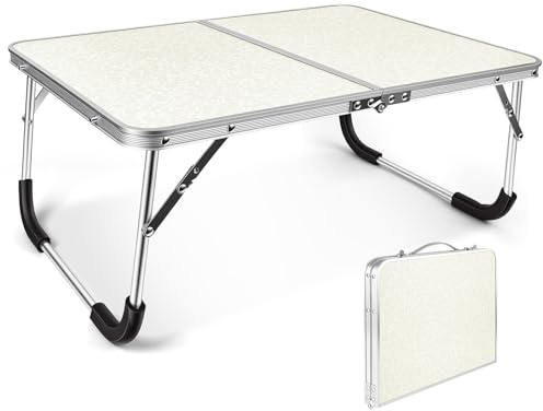 Aomig Portable Folding Outdoor Table Sturdy Picnic Table Aluminium Frame with Handle Small Camp Tables Lightweight Multipurpose Party Dining Table for BBQ Garden Beach Fishing(White with Pattern)