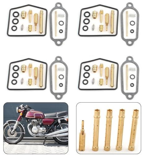 EaseSunny Kit di riparazione carburatore per Honda CB350F Deluxe 1972-1974, set di ricostruzione in ottone e gomma con sostituzione diretta