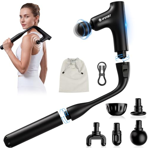 UPSPORT Regalo Festa della Papà:Pistola Massaggio Schiena 50cm per Autonomia&Tessuto Profondo per Sollievo Muscolare,Design 3 Sezioni,Forza 7kg Percussione Turbo,4 Testine,Silenzioso,Ricarica Type-C